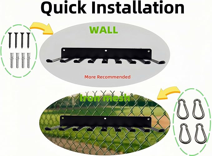 3MM Thickened Steel Wall Mount Baseball Bat Rack, Home Gym Storage Rack, 9 Prong Heavy-Duty Gym Equipment Storage Rack, Softball Bat Holder, Hanging Bat Rack Wall, Barbell Rack, Weight Room Organizer