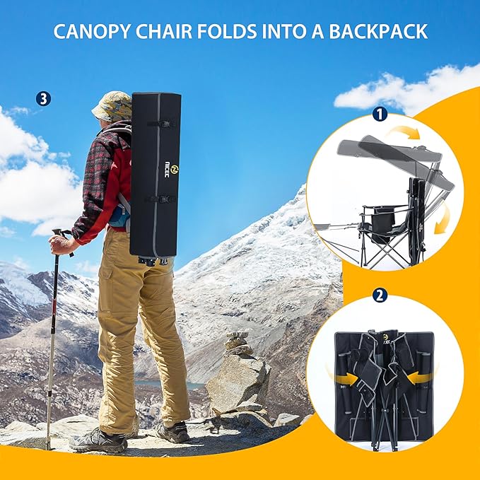 Nice C Chair with Canopy, Heated Camping Chair with Battery, Outdoor Sports Chairs with Shade, Heated Folding Umbrella Lawn Chairs, with Removable Footrest (2-Pack)