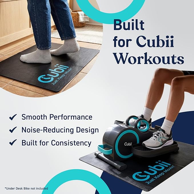 Cubii Non-Slip Workout Mat for Under Desk Ellipticals, Floor Protection Exercise Surface for Bike, Fitness Equipment & Indoor Cycling, Home Gym Use, 24" x 18"