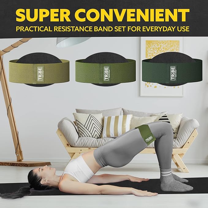 Tribe Lifting Resistance Bands for Working Out - 3 Pack Fabric Workout Bands for Women and Men - Booty Bands for Legs and Glute - Non Slip Exercise Bands Set for Squat Hip Thigh