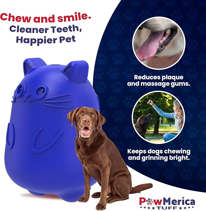PawPounce – Indestructible Dog Toy for Aggressive Chewers – Cat-Themed Design for Fun & Interactive Play – Supports Dental & Gum Health – Pet-Safe & Made in USA (4 x 3 x 2.9 Inches)