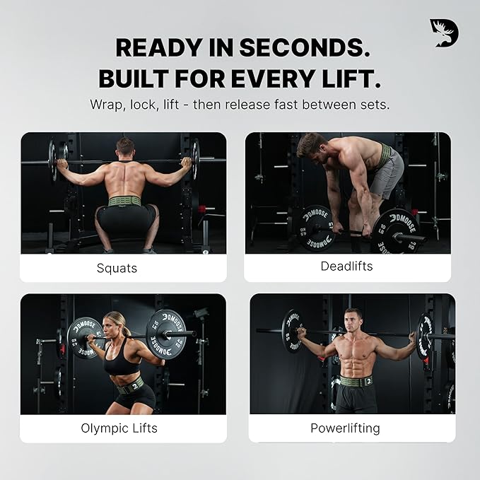 DMoose Weight Lifting Belt - Auto Locking Gym Belt for Olympic Training, WOD, Cross Training for Men and Women - 4" Nylon Workout belt with Adjustable Buckle - Provides Lumbar Support and Stability