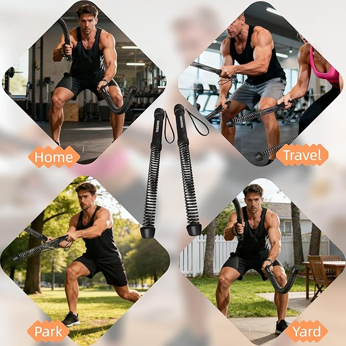 Ropeless Battle Ropes for Home Gym with Storage Bag, Cordless Battle Rope Sticks, Portable Workout Rope for HIIT Strength Training, Quiet Exercise Equipment for Men & Women(Pink)