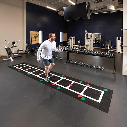 PIG 3-in-1 Exercise Drill Mat | Dot Drills | Speed Agility Training Ladder | Self-Sticking | 3' W x 15' L | Black | PM50820LAN-3X15T-BK