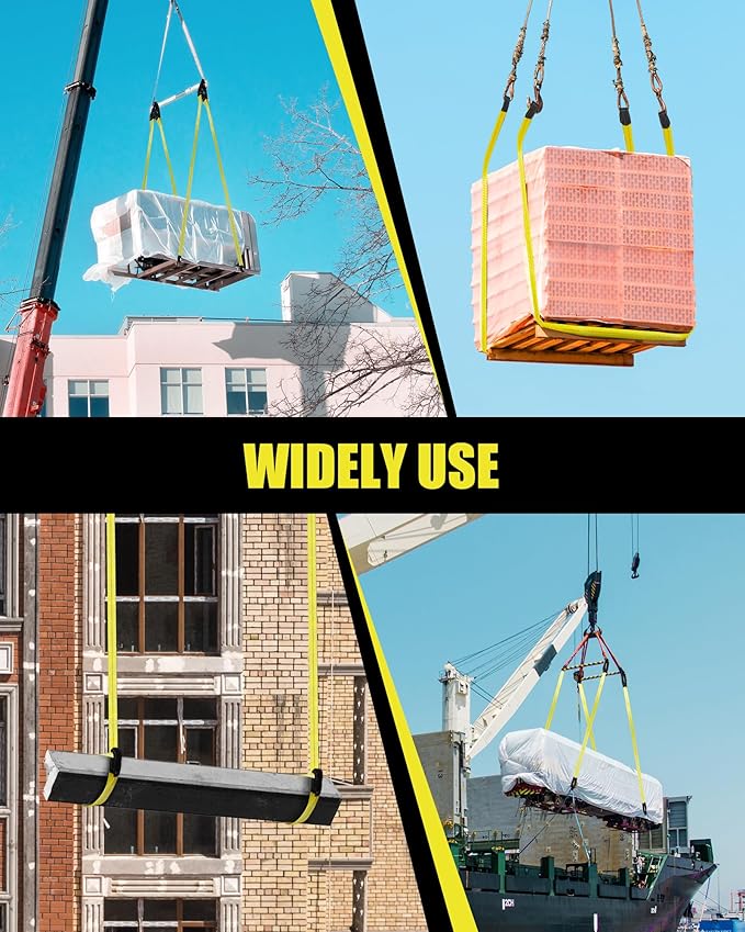 4 Pcs Twisted Eye Lifting Sling with UV Resistance, Lucky Straps 4' x 2" Lifting Straps for Hoist, 15000 Lbs Heavy Duty Twist Eye Polyester Webbing Sling for Furniture, Beds, Machinery, Outdoor, etc
