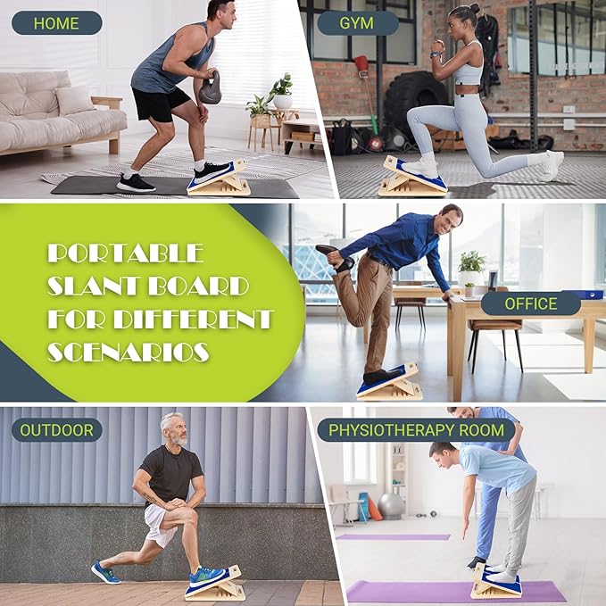 Slant Board for Calf Stretching, Adjustable Portable Wooden Incline Board for Calf Stretcher with Training Poster, 300 Lbs Weight Capacity Calf Stretch Wedge for Leg, Knees, Heel, Ankle & Stretching
