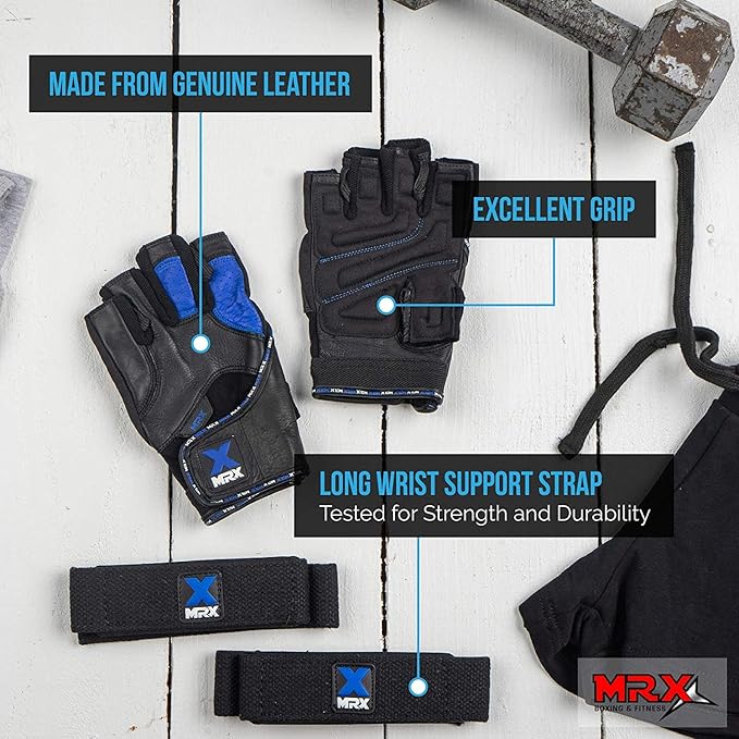MRX Weight Lifting Pro Level Gloves with 18 Inches Long Wrist Strap Gym Workout Exercise & Fitness in