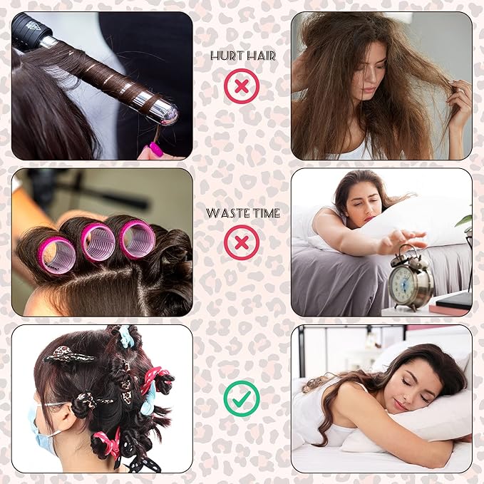 Syhood 48 Pcs Sponge Hair Rollers Soft Hair Curlers to Sleep in, Foam Heatless Overnight Pillow Curlers for Women Tousle Hair Styling Tools(Cloth Cover,Leopard)