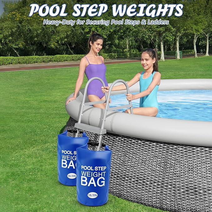 4 Pack 10L/30lb Universal Pool Step Weights 500D PVC Waterproof Swimming Pool Ladder Weights No Breaken Above Ground Pool Ladder Sand Bags, Foldable Pool Stair Weights for Pool Steps(Blue-4PCS)
