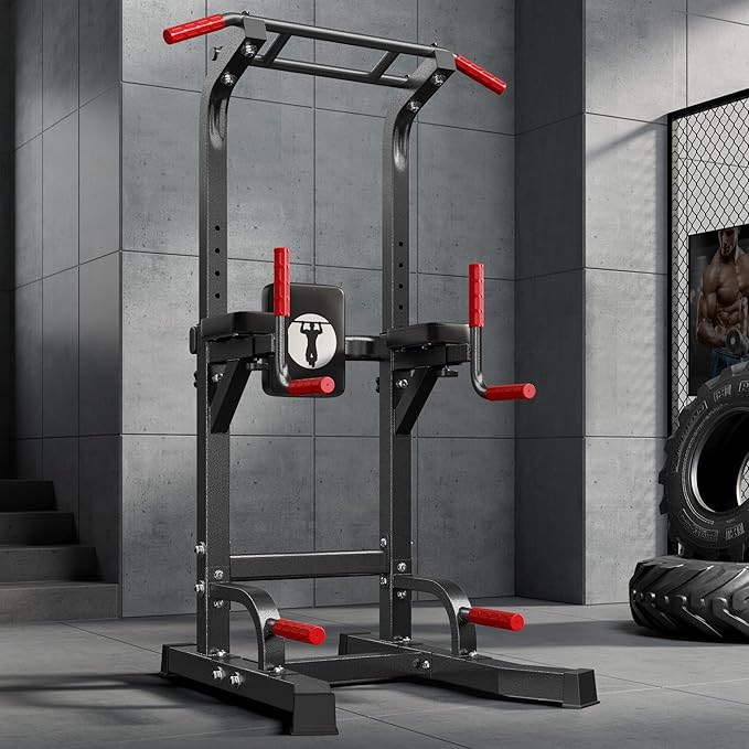 SogesHome Power Tower Pull Up Bar Dip Stand, 10 Adjustable Height Free Standing Assistive Trainer Dip Station, Multi-Function Strength Training Fitness Workout Station for Home Gym Fitness Equipment