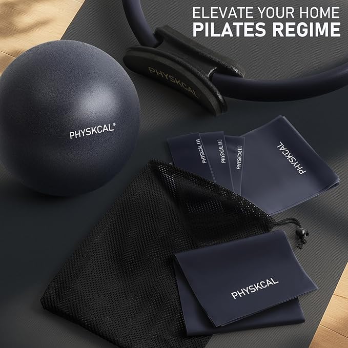 Pilates Kit, 15-Inch Pilates Ring with 1x Core Ball, 3X Resistant Loops and 2X Flex Bands, Home Pilates Equipment Set and Mat Pilates Essential Kit