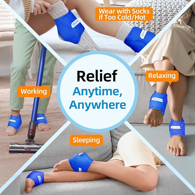 Comfytemp Ankle Ice Pack Wrap for Plantar Fasciitis, Swelling, Foot Pain Relief, Gel Ice Packs for Injuries Reusable, Hot Cold Compress for Achilles Tendonitis Sprained Ankles Feet, 2 Packs, Dark Blue