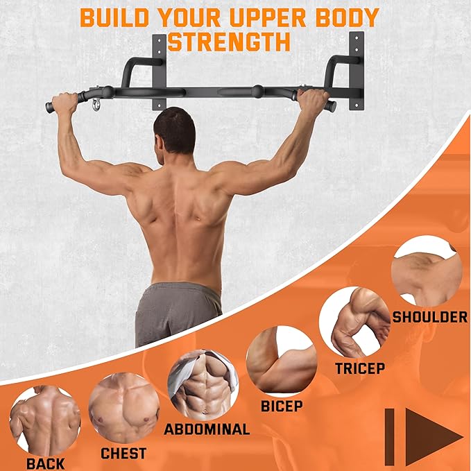 Wall Mounted Pull Up Bar - Heavy Duty Chin Up Bar, Pull-Up Bar for Garage, Joist, Wall Mount - Multifunctional Fitness Bar, Supports up to 600 Lbs