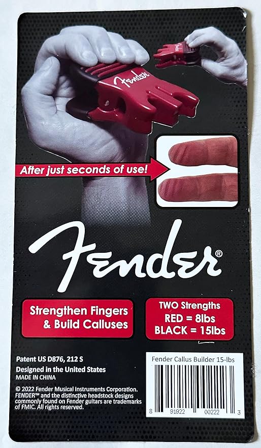 FENDER Patented Callus Builder & Finger Strengthener – Resistance Finger Exerciser for Guitar, Bass & Violin – Guitar Finger Trainer & Grip Strength Tool – Ideal Guitar & Bass Accessories (Tensions: RED=8-Lbs; BLACK=15-Lbs)