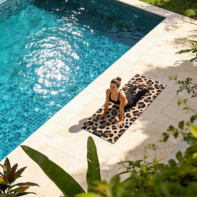 ILILI Yoga Mat Leopard Print Yoga Mat 8mm, Suede & TPE Thick Exercise Mat, Workout Mat for Women Men, 72''x25'' Fitness Mat with Strap for Home Gym, Yoga, Pilates, Stretching