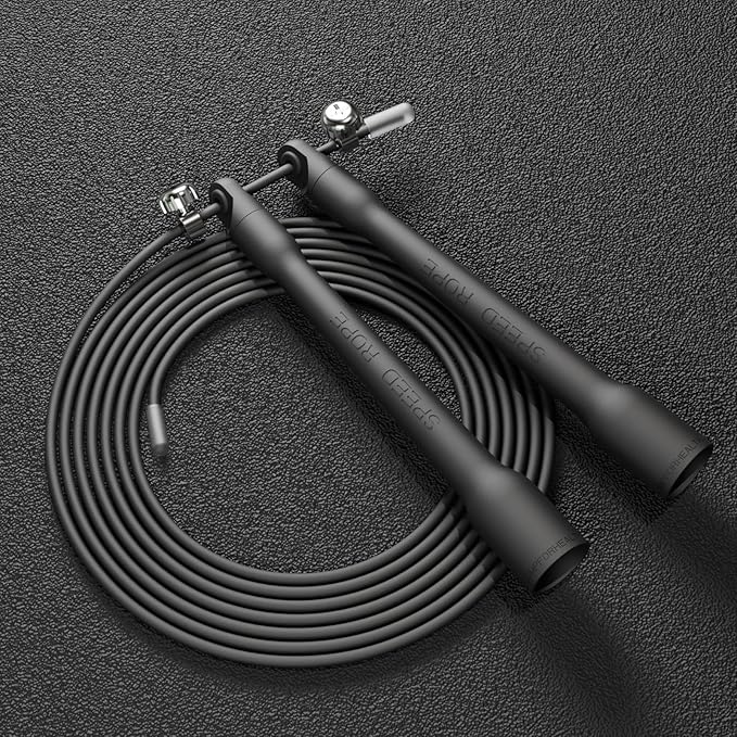 Ultra-Light Speed Rope Jump Rope with Black Ergonomic Handles,PVC Cable, Adjustable Length, for Cardio Training, CrossFit, Boxing