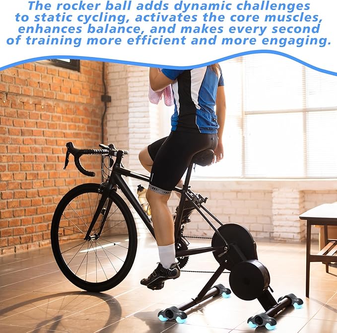 4 Pack Indoor Cycling Rocker Feet Adapters with 10 Blue Tennis Balls Stability Accessories for Smart Bike Trainer -enhanced Shock Absorption & Noise Reduction Kit for Home Workout Equipment