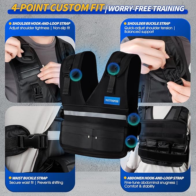 Adjustable Washable Weighted Vest for Women Men, Flexible Cushioning & 4-Layer Breathable Fabric, V-Neck for Walking, Running & Strength Training