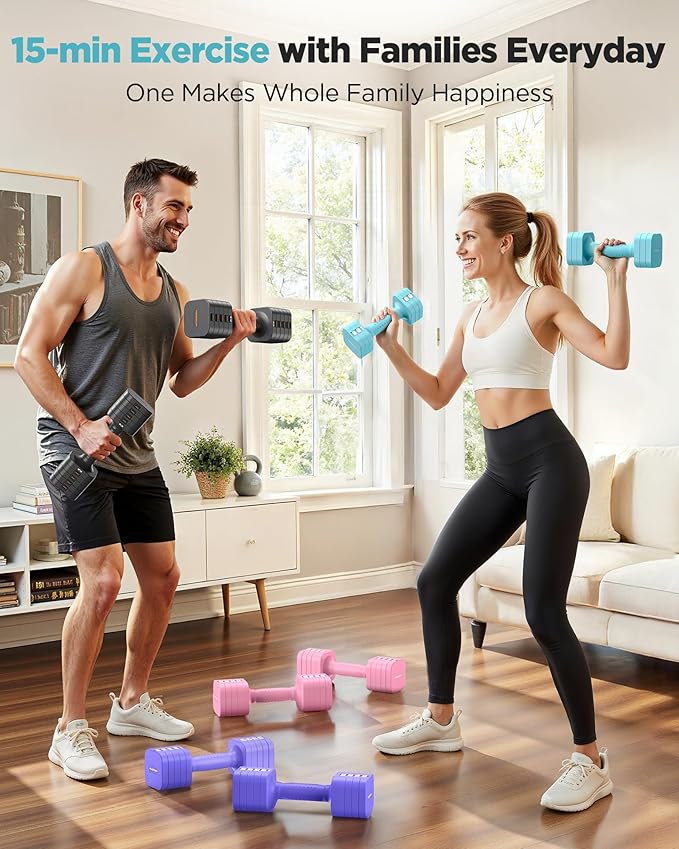 FEIERDUN 5-in-1 Adjustable Dumbbell Set of 2, 12LBS/20LBS Hand Weights for Women, Men, 1s-Adjust Dual-Stable Dumbbell Set for Women Home Gym & Outdoor