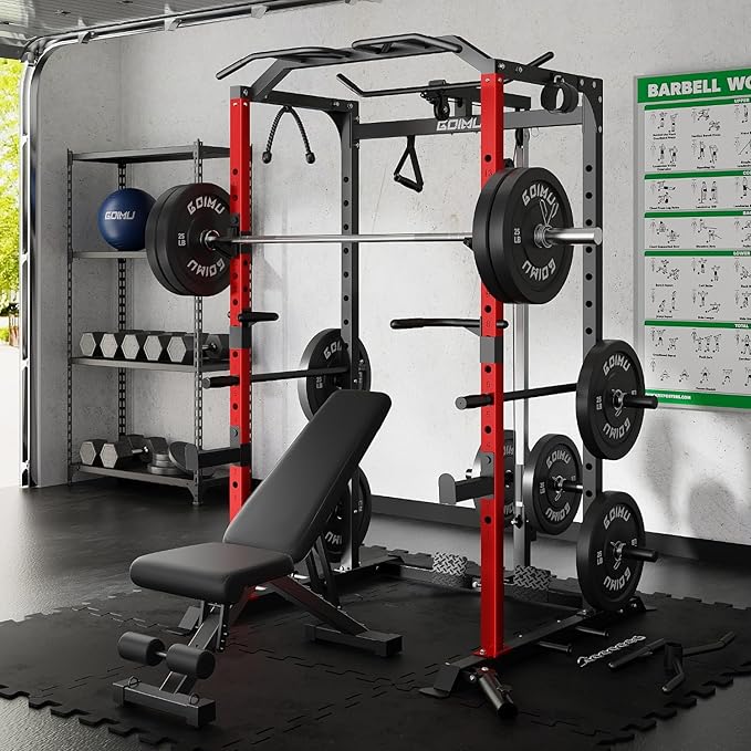 C1-V4 Power Cage, 2000LBS Squat Rack with LAT Pulldown, Multi-Function Weight Cage Strength Training Machine, Workout Cage with More Attachments for Home Gym Garage