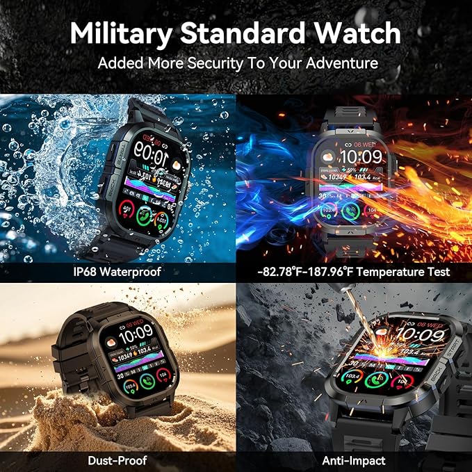 Smart Watch for Men Fitness Tracker: Make/Answer Call Military Smart Watches for Men Digital Watches Heart Rate Monitor Waterproof Running Smartwatch Android Phones iPhone Samsung Compatible 2 Bands