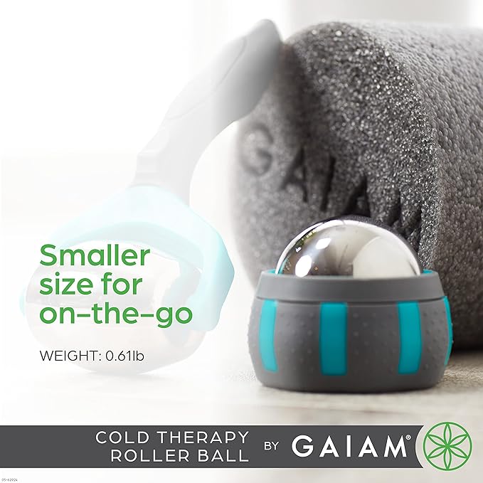 Gaiam Restore Rolling Massager (Cold Therapy), Ergonomic 360° Easy-Glide Muscle Roller for Full Body Relief, Travel-Friendly Design, Massage Tool to Help with Sore Muscles and Post-Workout Recovery