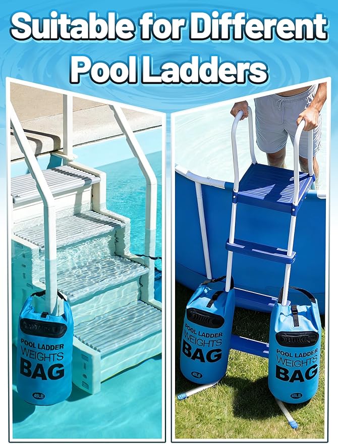 Heavy Duty Pool Ladder Weights - 45lbs Fillable Universal Sand Bags Step Anchors, 500D PVC Waterproof Tear-Resistance Foldable Sandbags for Above Ground Swimming Pools Stair Entry Systems, 2 Pack