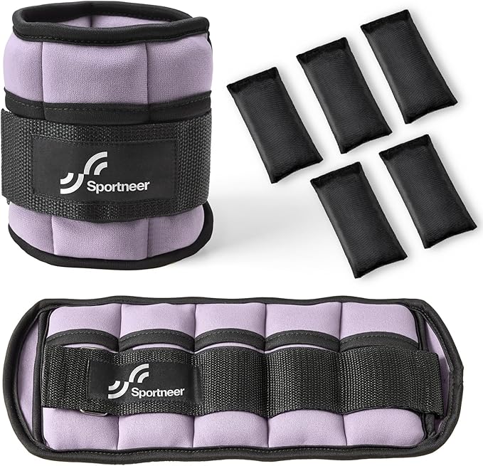 Sportneer Adjustable Ankle Weights Set - 1 Pair (2-10 lbs) Removable Sandbags for Women & Men, Comfortable Neoprene Leg Weights for Walking, Running, Pilates, Yoga, Home Workout & Physical Therapy