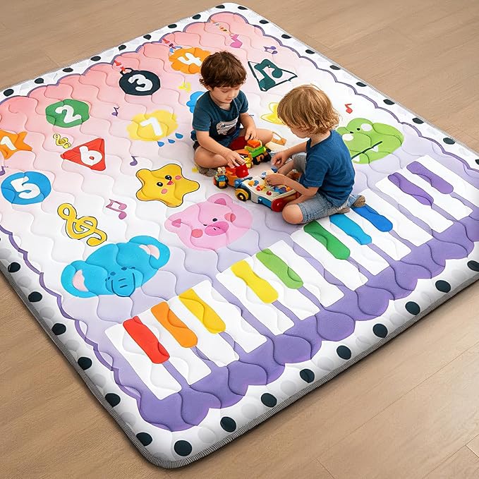 RONGFA Baby Play Mat for Floor, 71'' x 59'' Thicken Foam Soft Padded Playmat for Baby, Playpen Mat for Toddlers Infant Kids, Machine Washable, Non-slip Bottom Safe for Crawling (Piano)