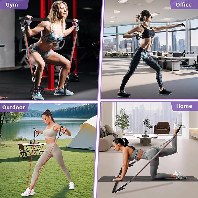 Goocrun Portable Pilates Bar Kit with Resistance Bands for Men and Women - 3 Set Exercise Resistance Bands - Multifunctional Home Gym - Supports Full-Body Workouts β with Fitness Poster and Video