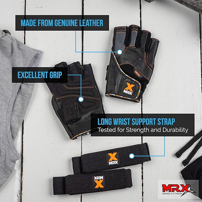 MRX Weight Lifting Pro Level Gloves with 18 Inches Long Wrist Strap Gym Workout Exercise & Fitness in