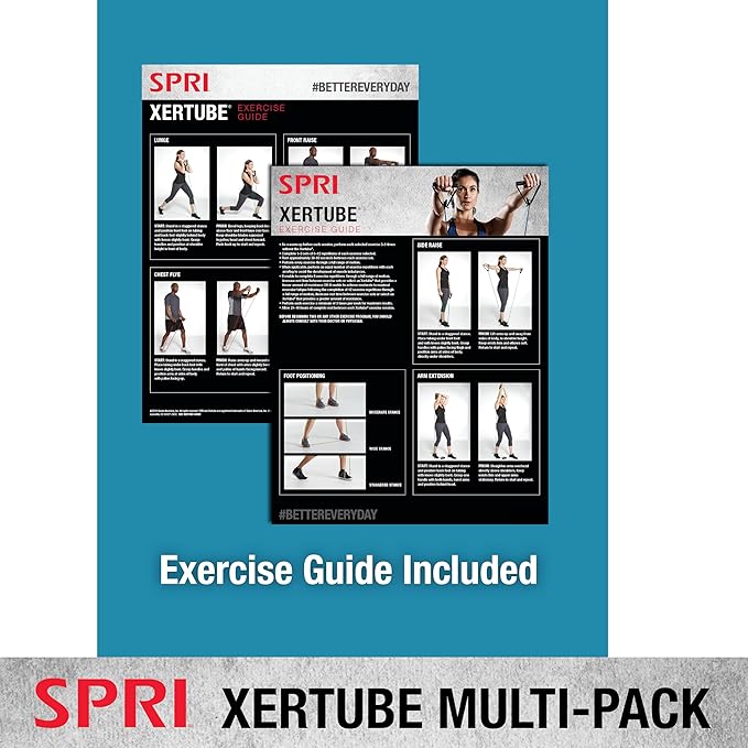 SPRI Xertube Resistance Bands with Handles – All Exercise Cords Sold Separately with Home Gym Workout Fitness Door Anchor Attachment Option -SPRI XERTUBES 4 Multi-Pack - Multi