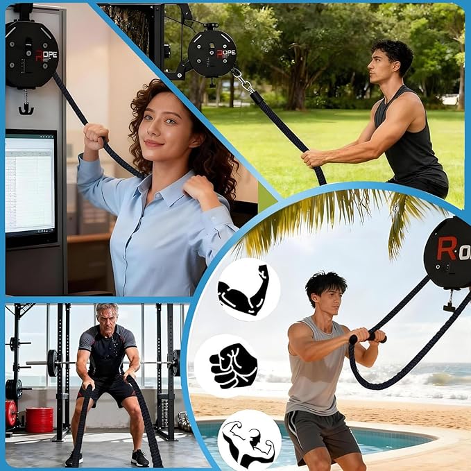 Endless Rope Trainer | Adjustable Resistance Trainer Machine | Suspension Endless Rope Pulley System| Closed-Loop Nylon Rope | Home Gym Infinity Rope for Interval Resistance Training Black