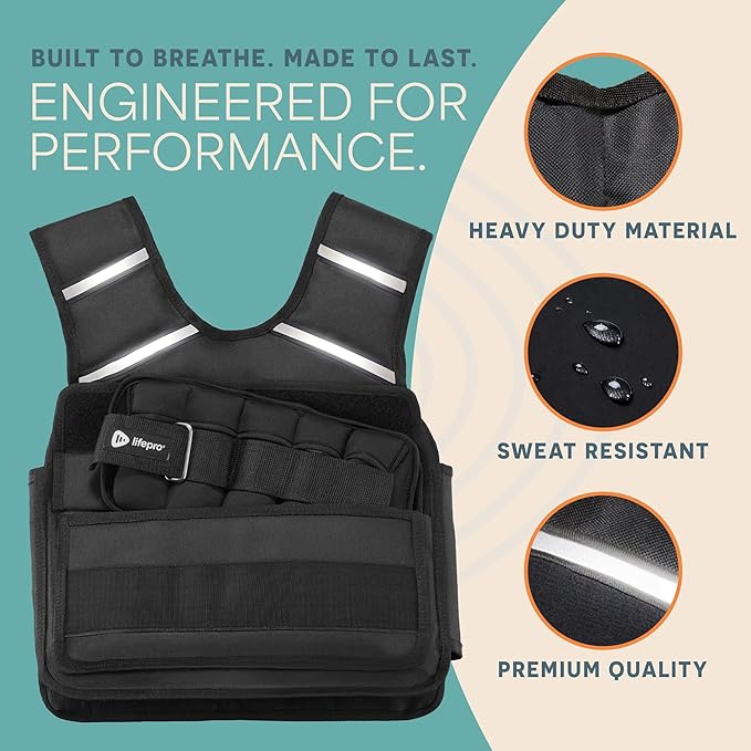 Lifepro Adjustable Weighted Vest for Women & Men - Flexvest 15 or 20 lb Workout Vest – Reflective Fitness Weight Vest with Phone Pocket for Running, Cardio, Strength Training