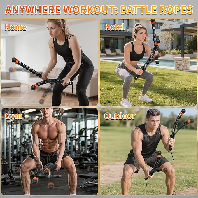 Ropeless Battle Ropes for Home Gym, Portable Cordless Weighted Battle Ropes with Storage Bag, High Calorie Burn for Men & Women, Fitness Equipment for HIIT & Low-Impact Aerobic Training
