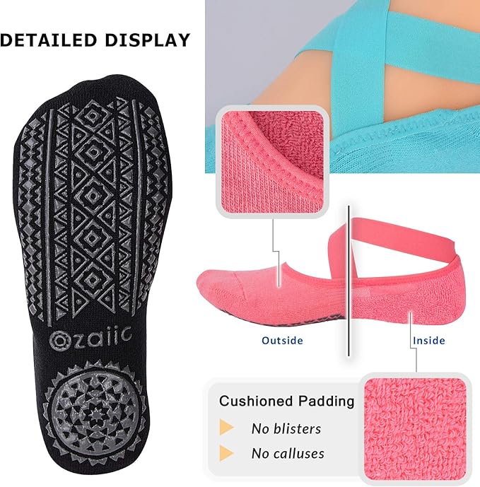 Ozaiic Pilates Socks for Women Non Slip Grip, Yoga Socks with Grippers for Barre, Hospital, Ballet, Dance, Barefoot Workout