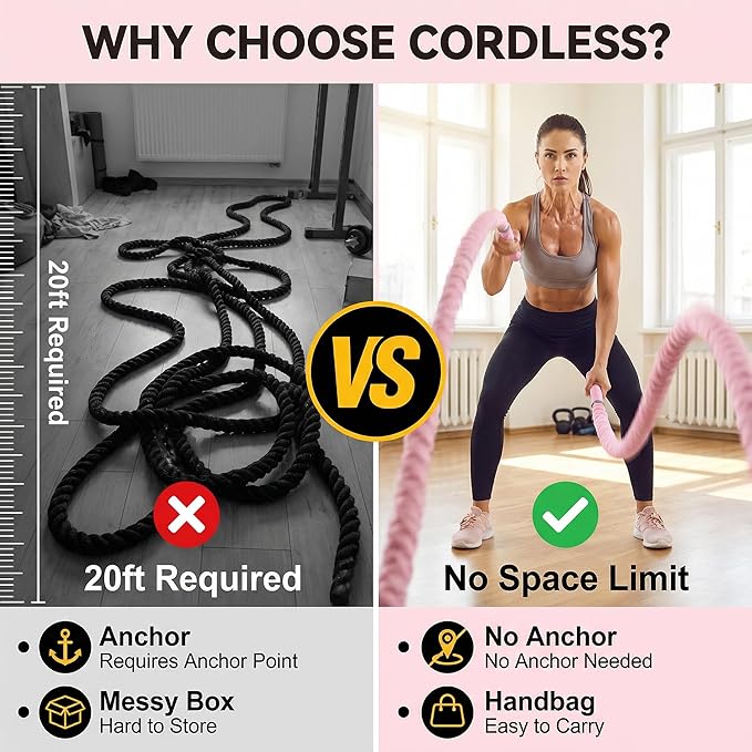 Portable Cordless Training Rope - Full-Body Workout Equipment for Home Gym, HIIT, and Travel-Pink
