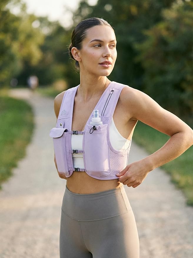 Running Vest for Women Men, USA Original Patent, Adjustable Chest Straps Running Hydration Vest with 500ml Soft Flask, Lightweight Reflective Hydration Backpack for Marathon