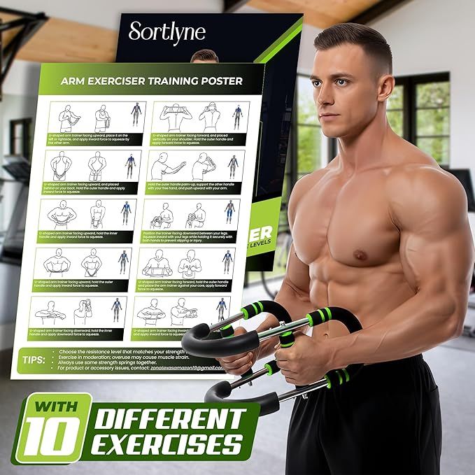Twister Arm Trainer, Adjustable 12 Resistance Levels, 20-110 Lbs with 4-Springs, Twister Arm Workout Bar for Upper Body Exerciser and Chest Workout Equipment, Portable Home Gym Chest Trainer