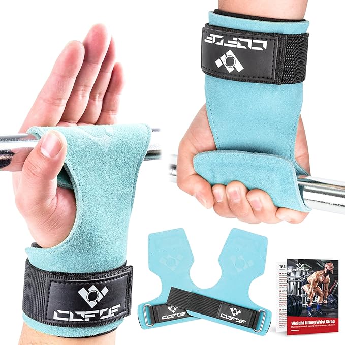 COFOF Weight Lifting Wrist Strap, Double Layer Leather Wrist Strap for Deadlift and Powerlifting, Adjustable Neoprene Padded Gym Workout Lifting Hooks (Pair)