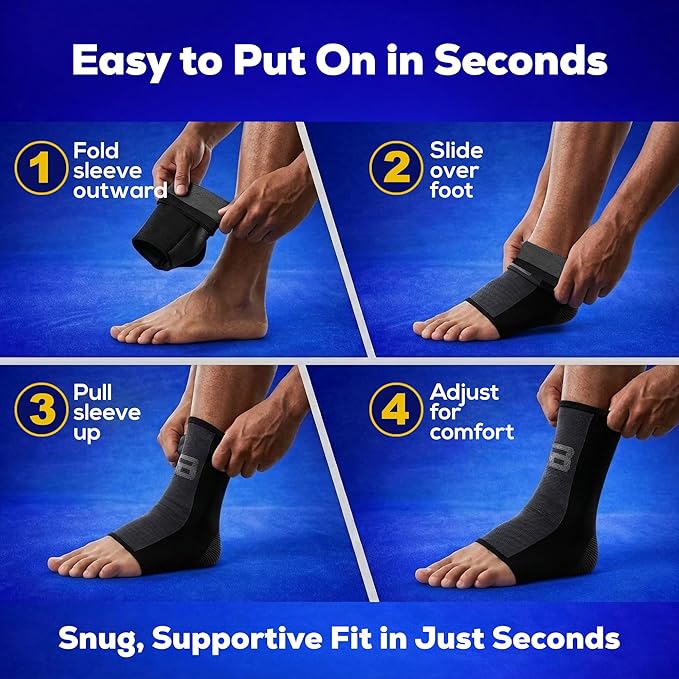 SB SOX Ankle Compression Sleeve for Men and Women (1 Pair) - Ankle Brace Support Stabilizer for Sprained Ankle, Achilles Tendonitis, Sports