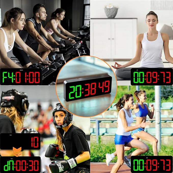 Gym Clock Timer for Tabata/FGB/EMOM,Interval Workout with Large LED Display,Digital Wall Clock with Seconds | Fitness Timer with Remote Control for Classroom Home Garage Office