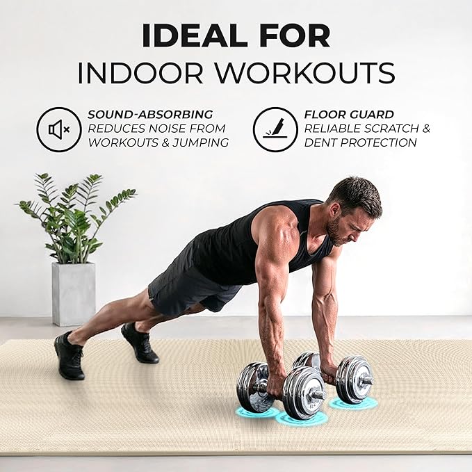 bemaxx Gym Mats Set - 12 pcs EVA Interlocking Foam Floor Tiles (24.4"x24.4"x0.4") 48 sqft Protective Gym Flooring Sports Home Workout Exercise Mats Puzzle Garage Fitness Play-Room Pool Treadmill Bike