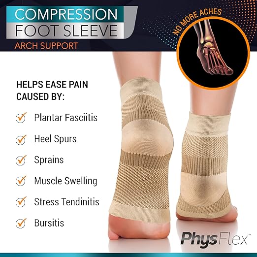 PhysFlex Ankle Brace for Women & Men - Compression Socks 20-30mmHg, Achilles Tendonitis, Plantar Fasciitis Relief, Sprained Ankle, Heel Spurs, Foot Swelling & Fatigue, Arch Support (1 Pair)