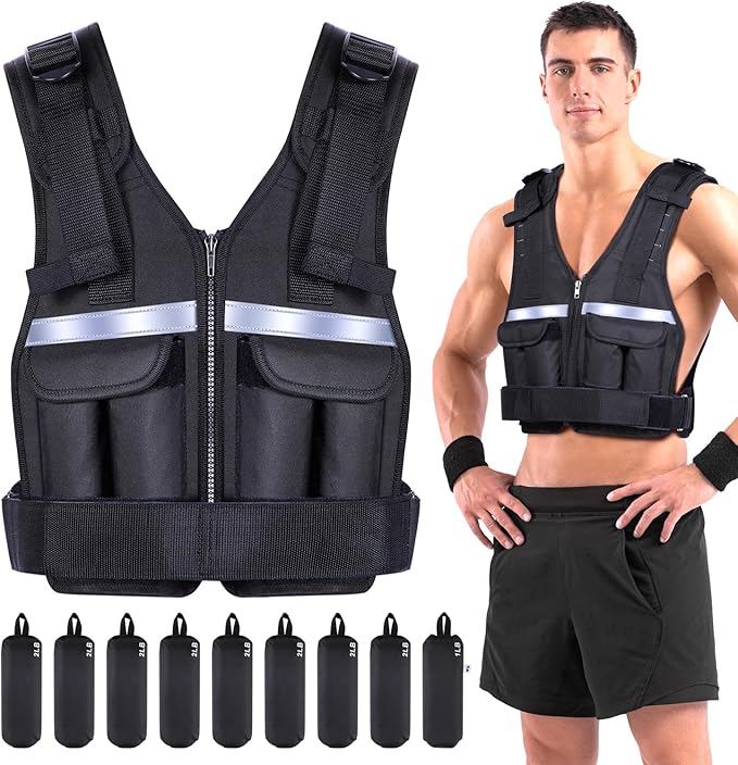 Sportneer Adjustable Weighted Vest Weights: 2-18 lbs/2-40 lbs Washable Weight Vest for Walking 16 In 1 Fast Adjust Rucking Vest for Women and Men Home Gym Running Jogging Strength Training Vests