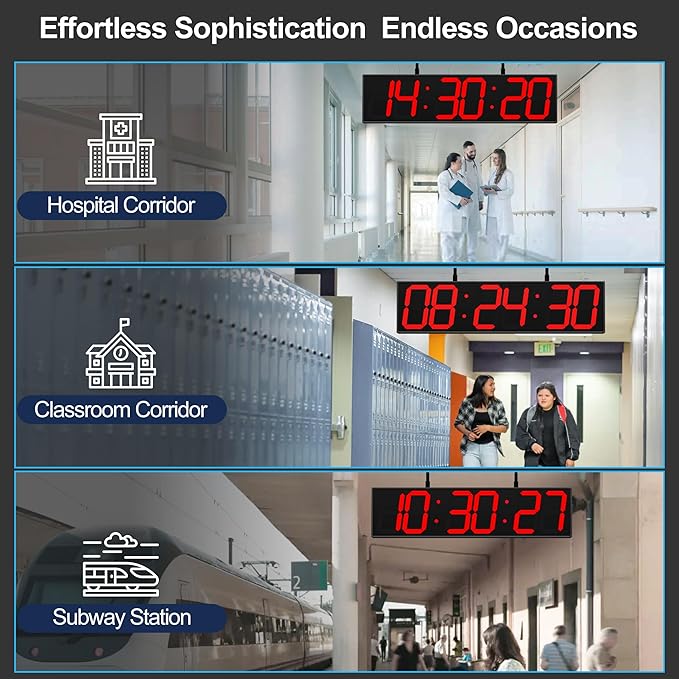 CHKOSDA Digital Clock Large Display 28" with Remote Control,Double-Sided Clock, Suspended Design for Hospitals, Factories, Airports.