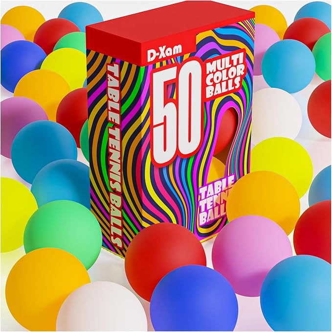 D-Xam Multi Color, Orange or White Ping Pong Balls Table Tennis Ball for Games Arts Pack of 50, 30 & More, 40mm Pong Balls Party Pets School Activities Christmas Halloween Assorted Colors