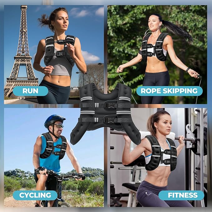 Weighted Vest, 8lb/12lb/16lb/20lb Weight Vest with Reflective Stripes for Men Women, Two Adjustment Straps for Workout, Strength Training, Running, Fitness, Muscle Building, Weight Loss