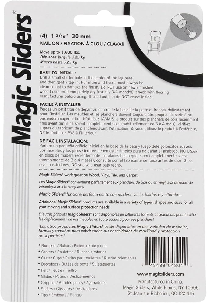 Magic Sliders 04301 1 3/16 inch Round Nail on Sliding Discs - 4 Count (Pack of 3)