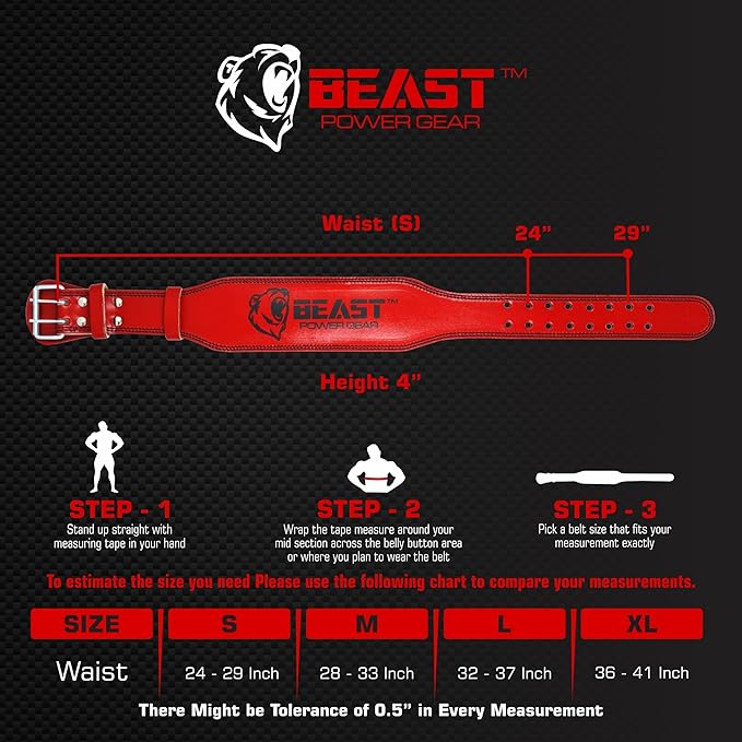 Weight Lifting Belt - 4” Genuine Leather Belts Padded Lower Back Support for Gym Bodybuilding Squat Deadlift Weightlifting Cross Strength Training Men Women Free Wrist Wrap